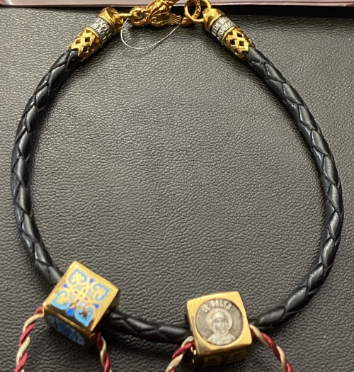 Кожаный православный браслет с молитвой 1416