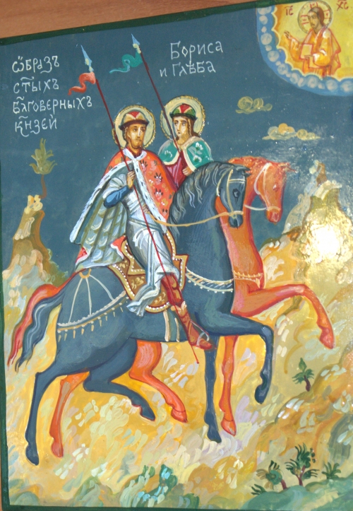 Писанная икона Святые Борис и Глеб  1725