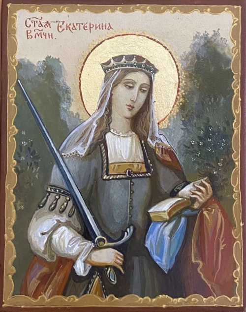 Писанная икона Святая Екатерина 1754